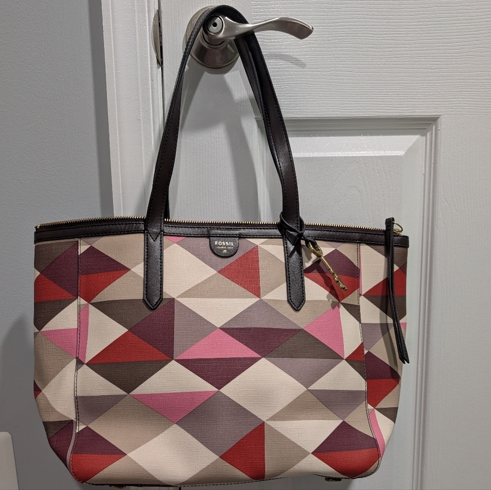 Fossil Sydney Shopper Geometric Multicolor Tote Bag